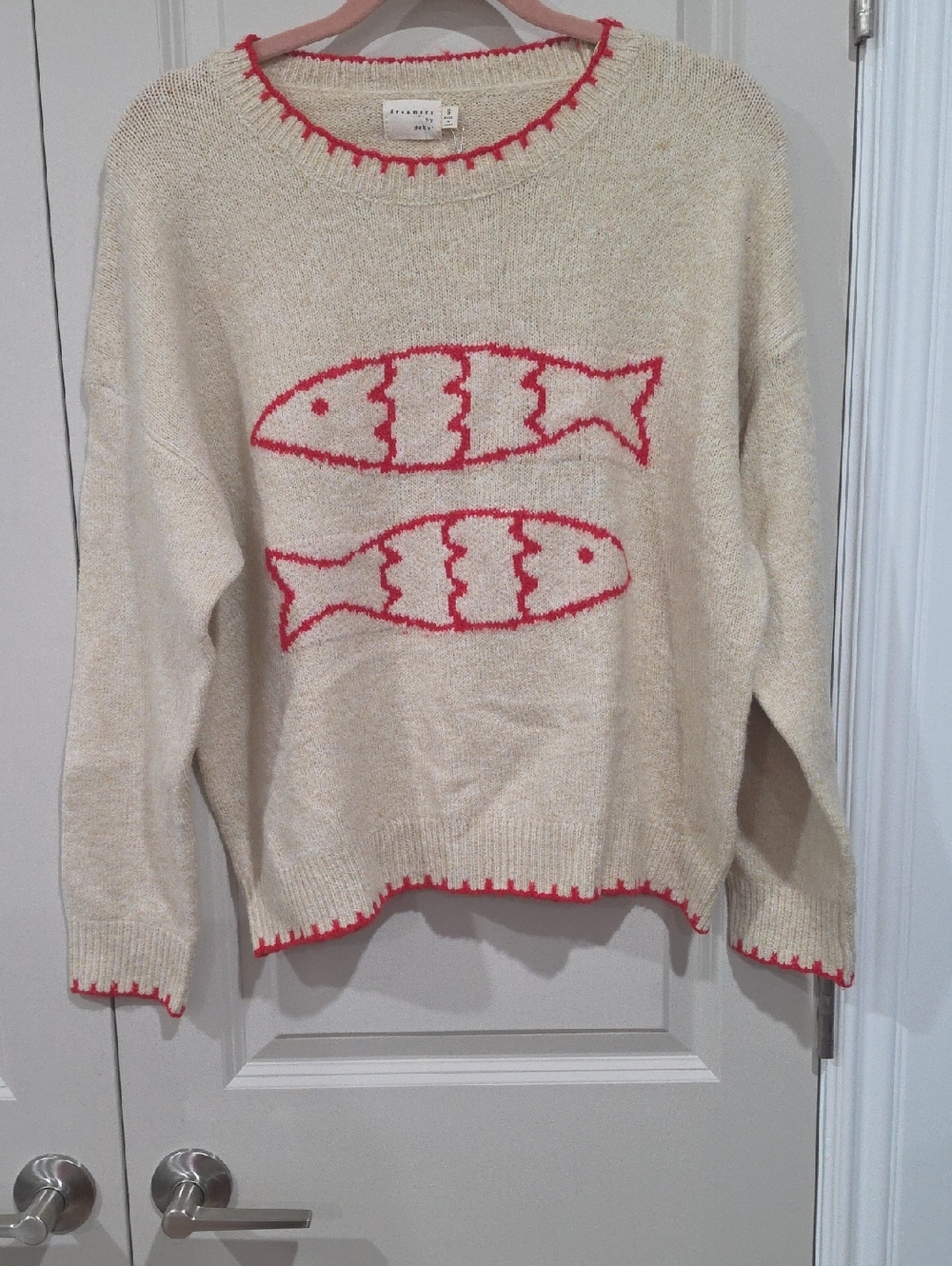 Dreamers By Debut Cream Crewneck Sweater with Coral Fish Motif S NWT - Picture 2 of 5